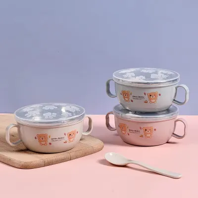 Stainless Steel Cartoon Bowl with Handles and Spoon